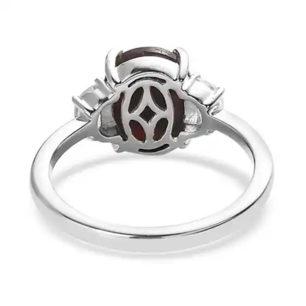 Indian Star Ruby and White Zircon Ring in Platinum Over Sterling Silver - Picture 5 of 6